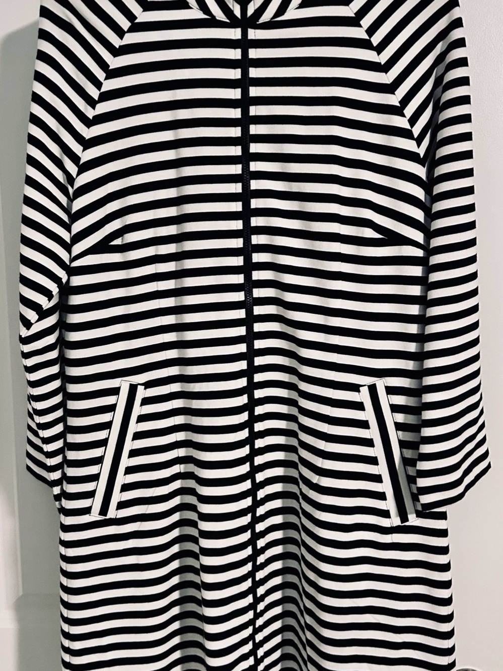 Cabi Striped Long sleeve full zip dress in Black & White striped Size Medium